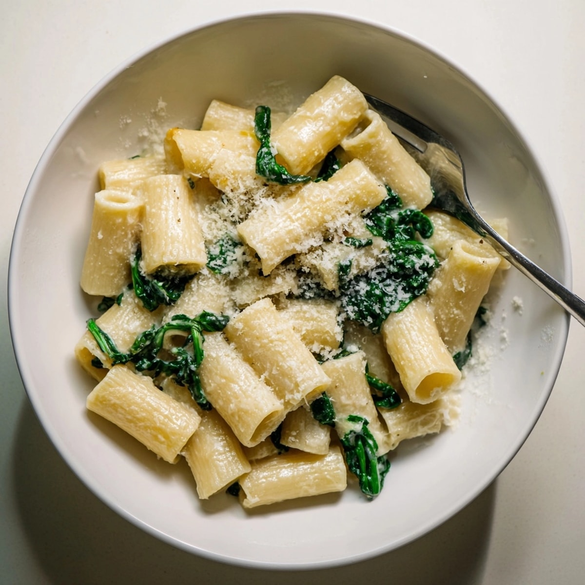 Homemade Creamy Spinach Alfredo Pasta, steaming hot and perfect for a quick weeknight meal.