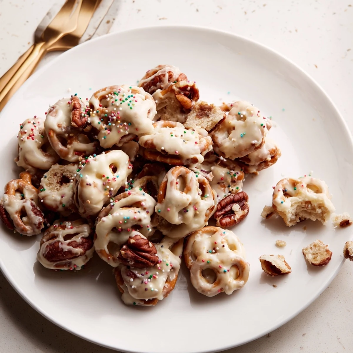 Delightful gingerbread pretzel clusters, a perfect crunchy treat for your holiday gatherings.