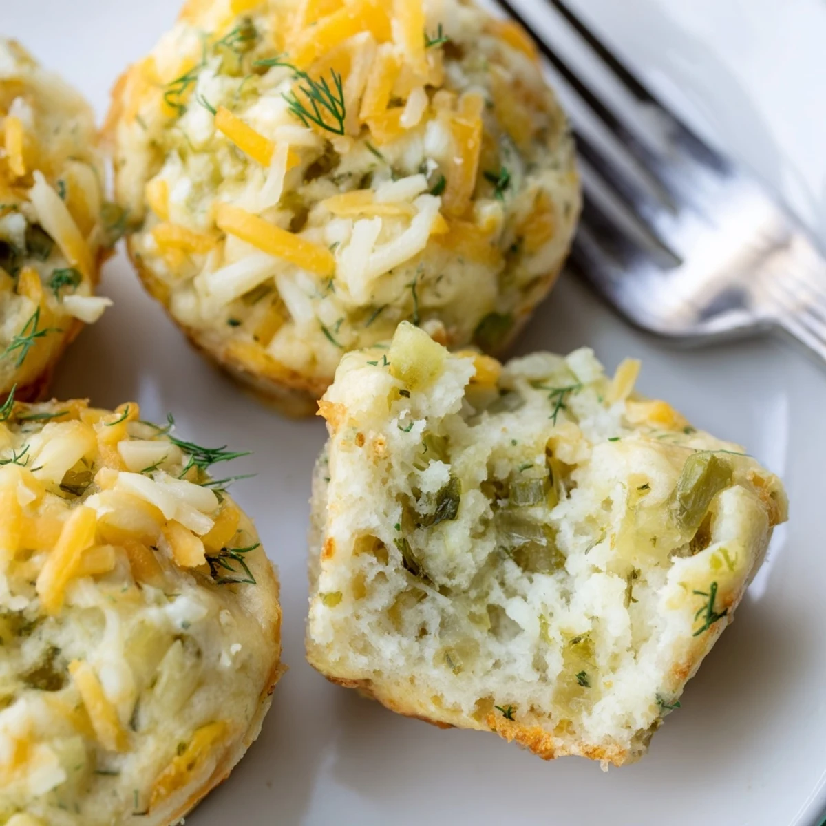 Savory cream cheese dill pickle muffin bites, perfect for snacks or appetizers.  