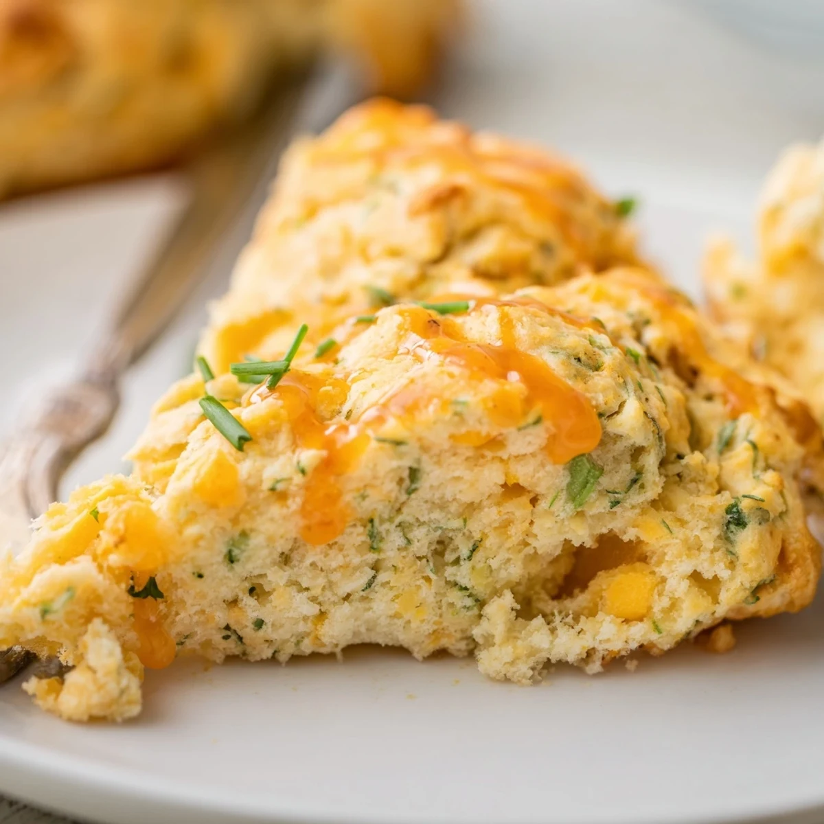Savory Buffalo Ranch Cheddar Pancake Scones, golden-brown and fluffy, perfect for brunch.  