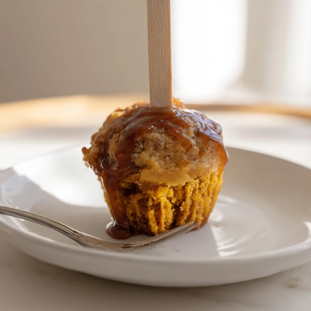 Flaky sweet tea pumpkin muffin pops topped with a glossy sweet glaze.  