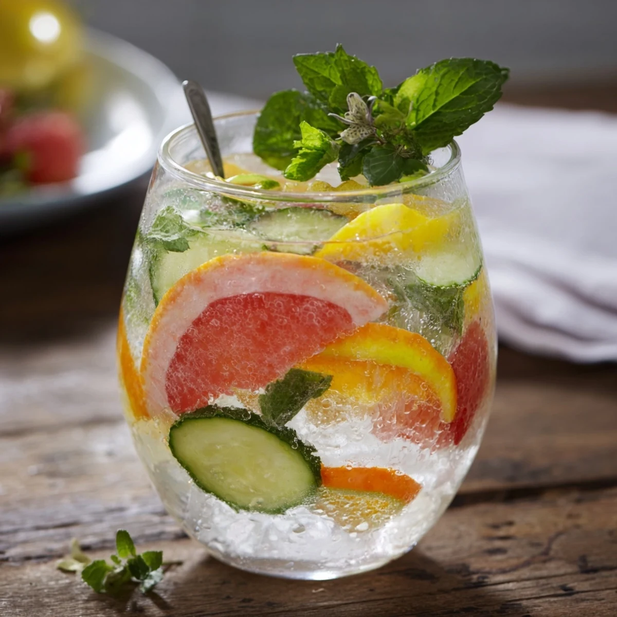 Deliciously crafted water-based mocktails featuring vibrant strawberries and zesty lime slices.  