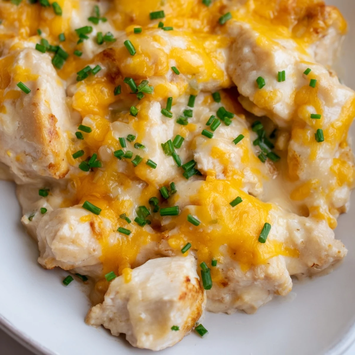 Golden, bubbly Cheddar Ranch Chicken Bake: a flavorful, cheesy, baked chicken casserole ready to serve.