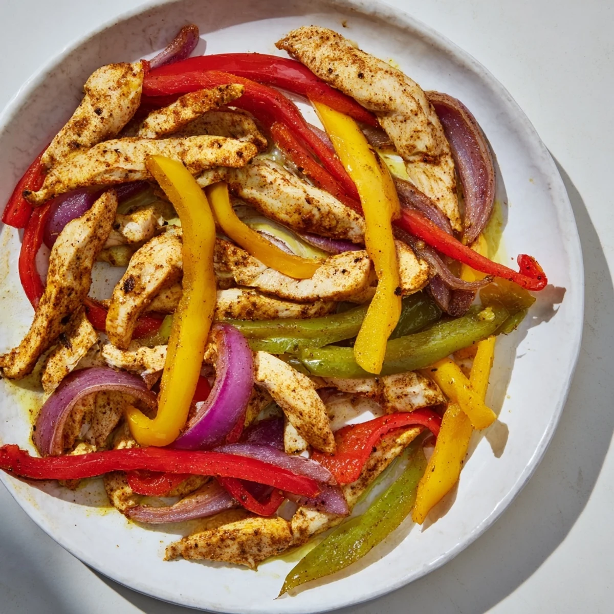 Sheet-Pan Chicken Fajitas: sizzling chicken and vibrant peppers roast to tender perfection on a sheet pan.
