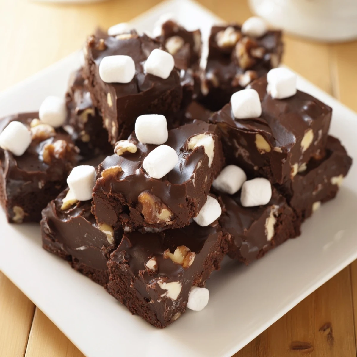 A square of Easy Marshmallow Fudge, offering a soft texture packed with sweet mini marshmallows.