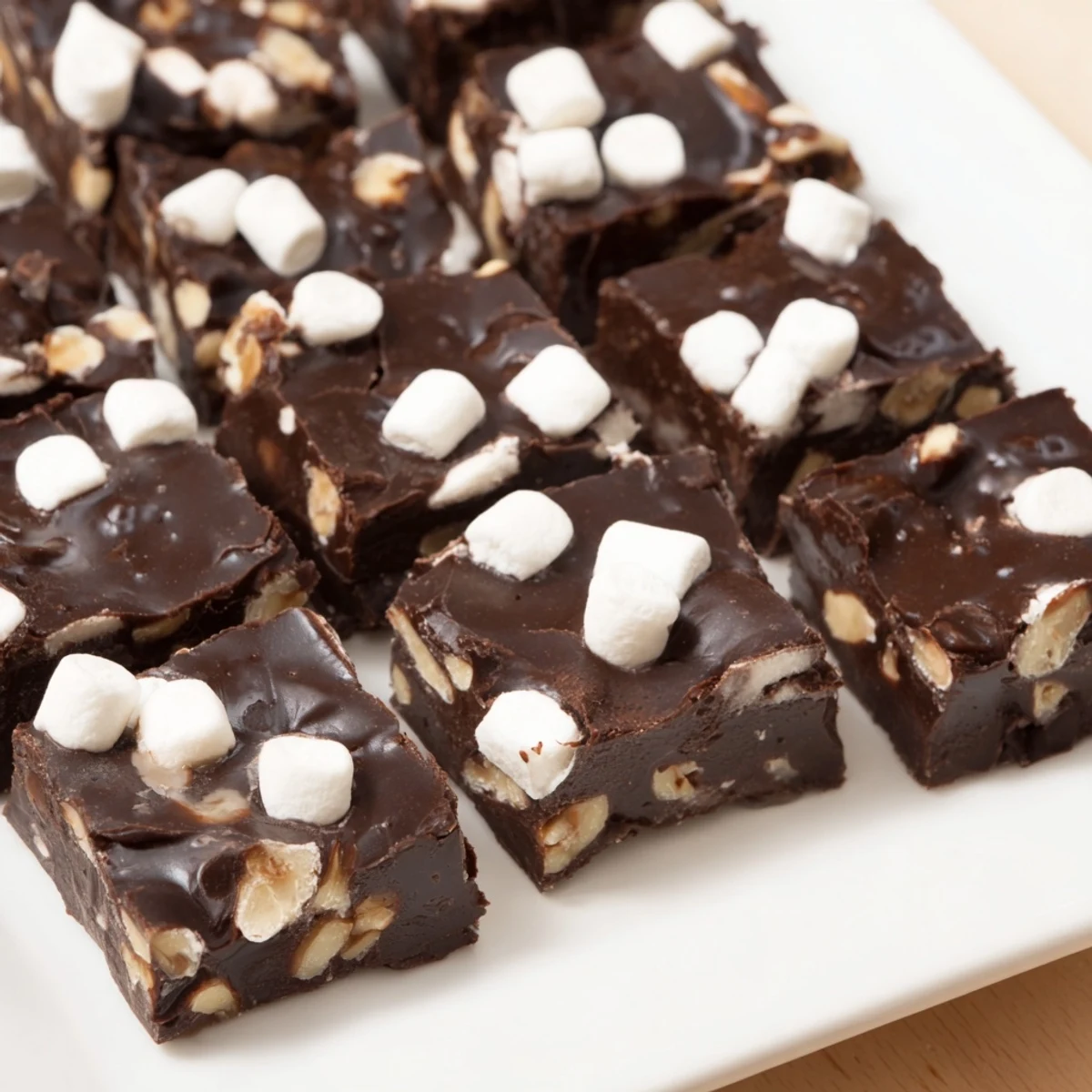 Homemade Easy Marshmallow Fudge, chilling in a pan, ready for slicing into sweet, bite-sized squares.