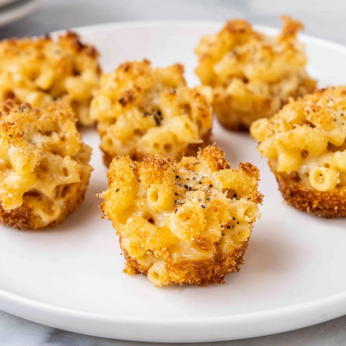 Golden-crusted ditalini mac and cheese bites, a perfect party appetizer with melty cheese inside.