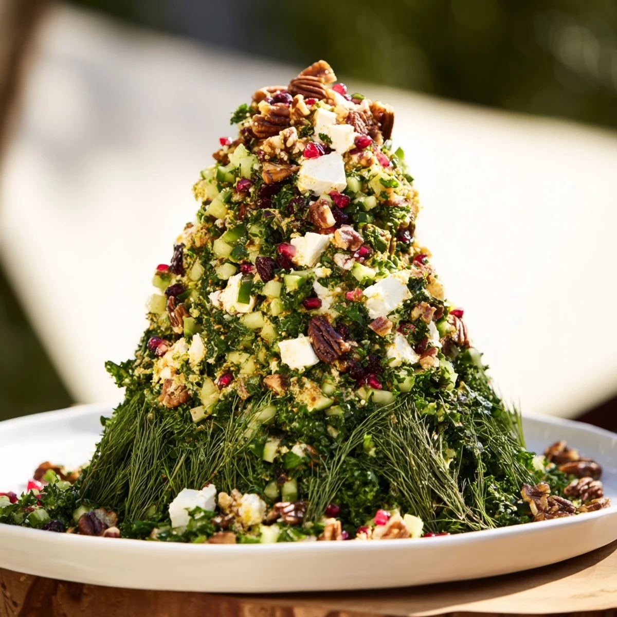 Creamy feta and ruby cranberries adorn the refreshing Cranberry & Feta Tree Dip Salad, ready to be enjoyed.