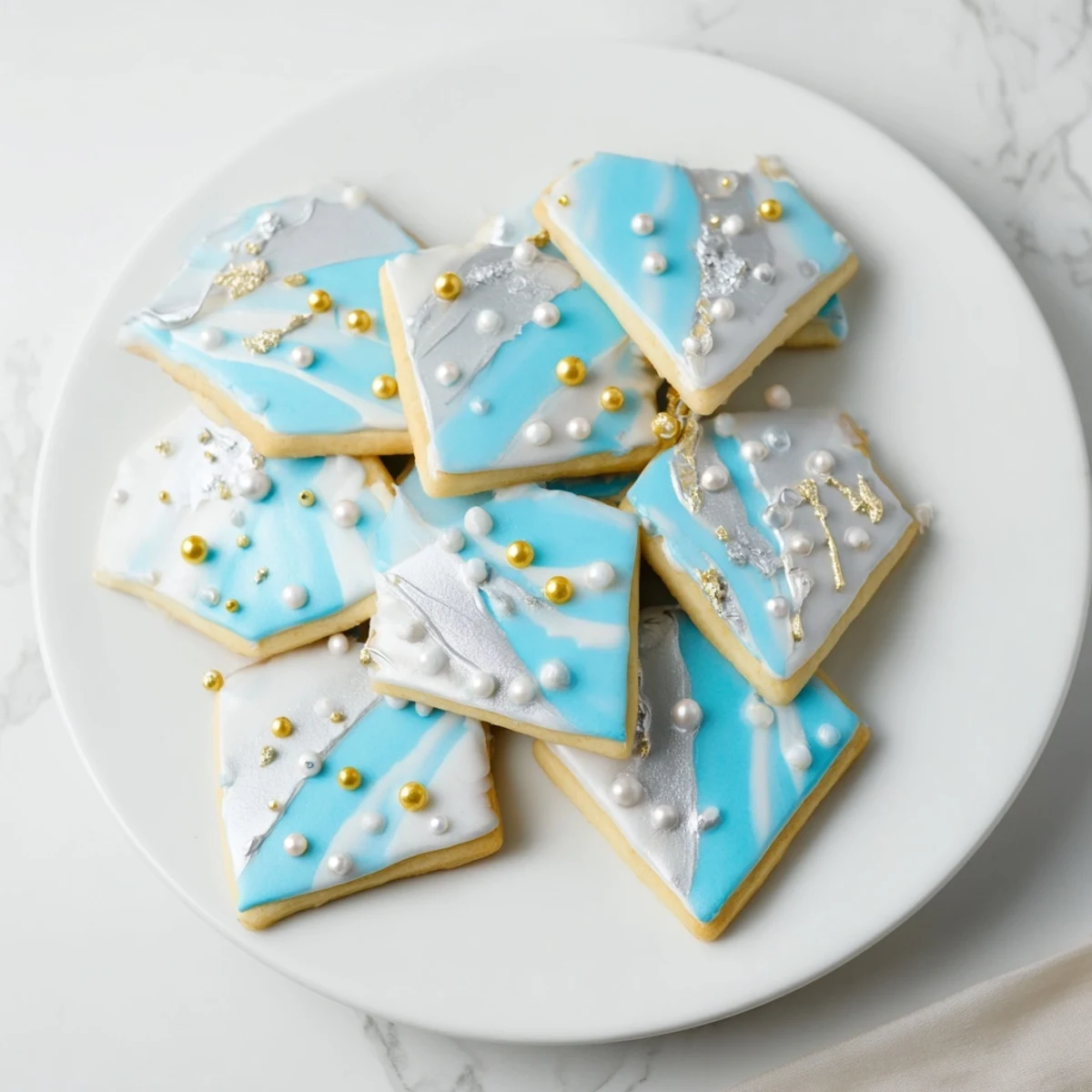 Elegant engagement ring diamond dessert tray with shimmering cookies, perfect for bridal showers.