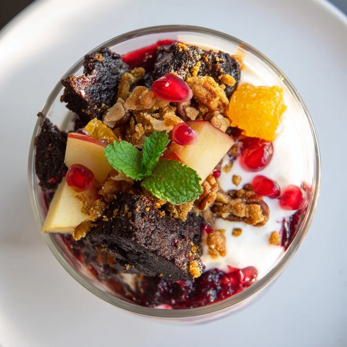 Layers of creamy yogurt and crumbled Christmas pudding create a delicious parfait bar.