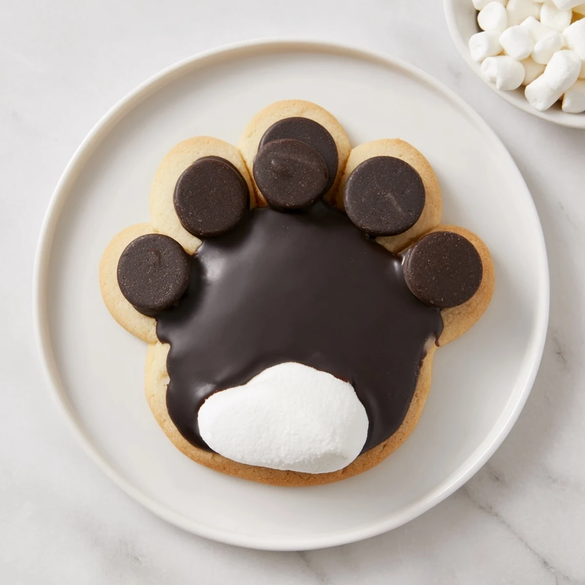 A plate piled high with adorable Polar Bear Paw Print Cookies, ready to be enjoyed.
