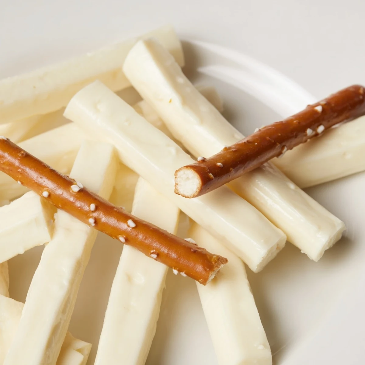 String cheese and pretzel rods snack, a simple, delicious American snack, ready in minutes.
