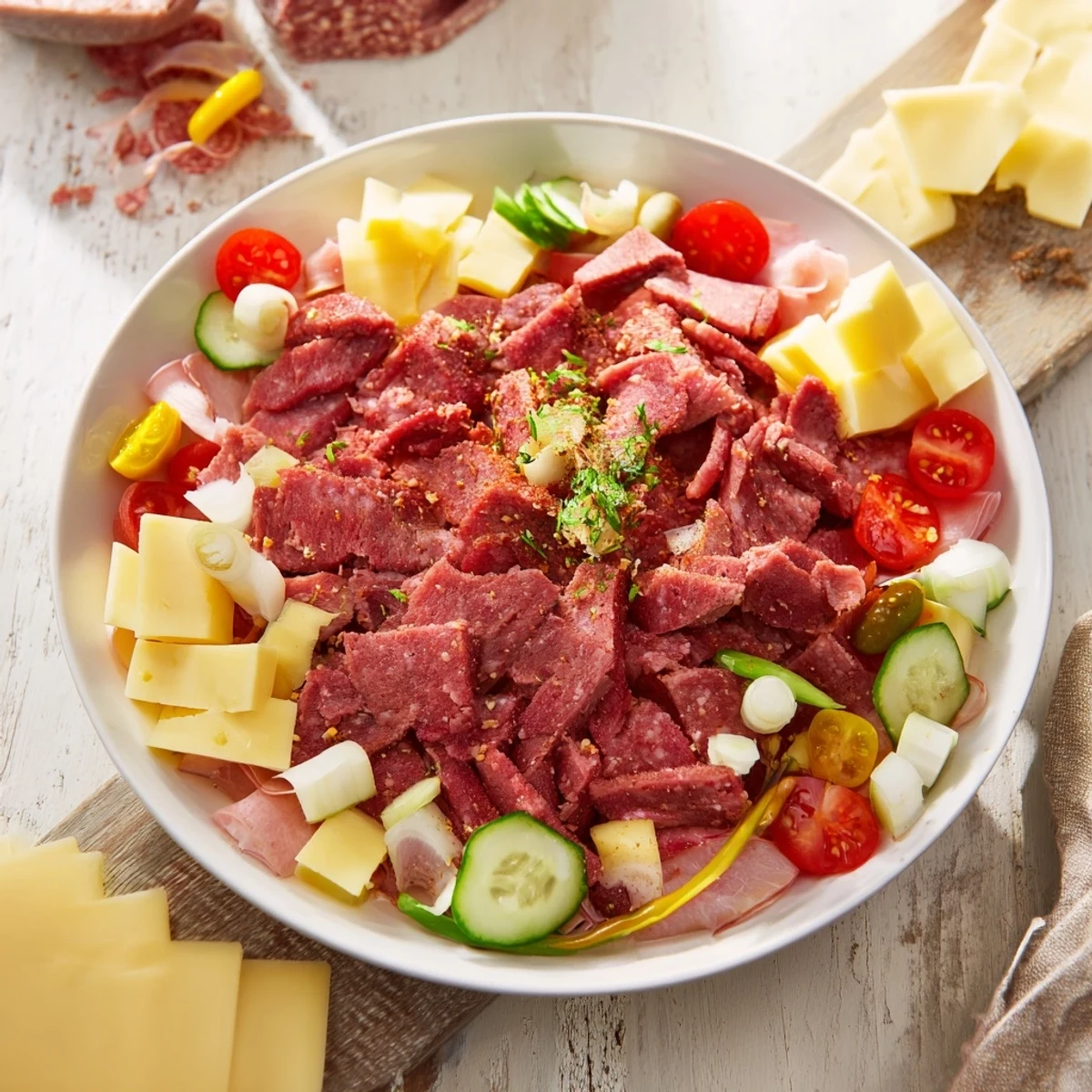 The Keto Power Plate: a vibrant platter of meats, cheeses, and colorful, fresh vegetables.