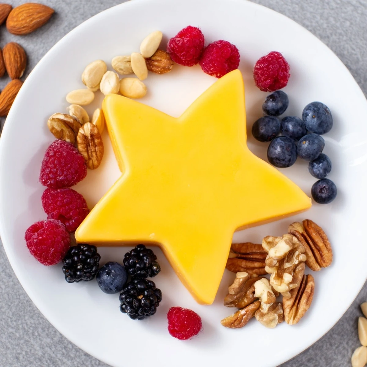 Festive The Shooting Star Cheese Board, showcasing a star-shaped cheese, nuts, and vibrant berries.