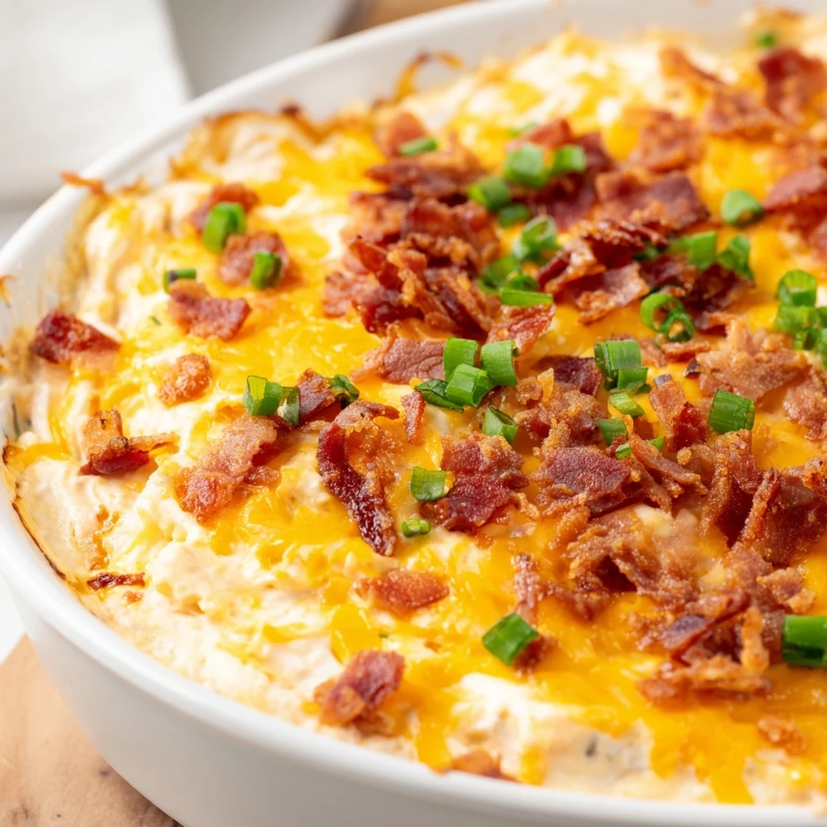 Enjoy the savory aroma of this Cheesy Bacon Ranch Dip, a delightful appetizer with crispy bacon.