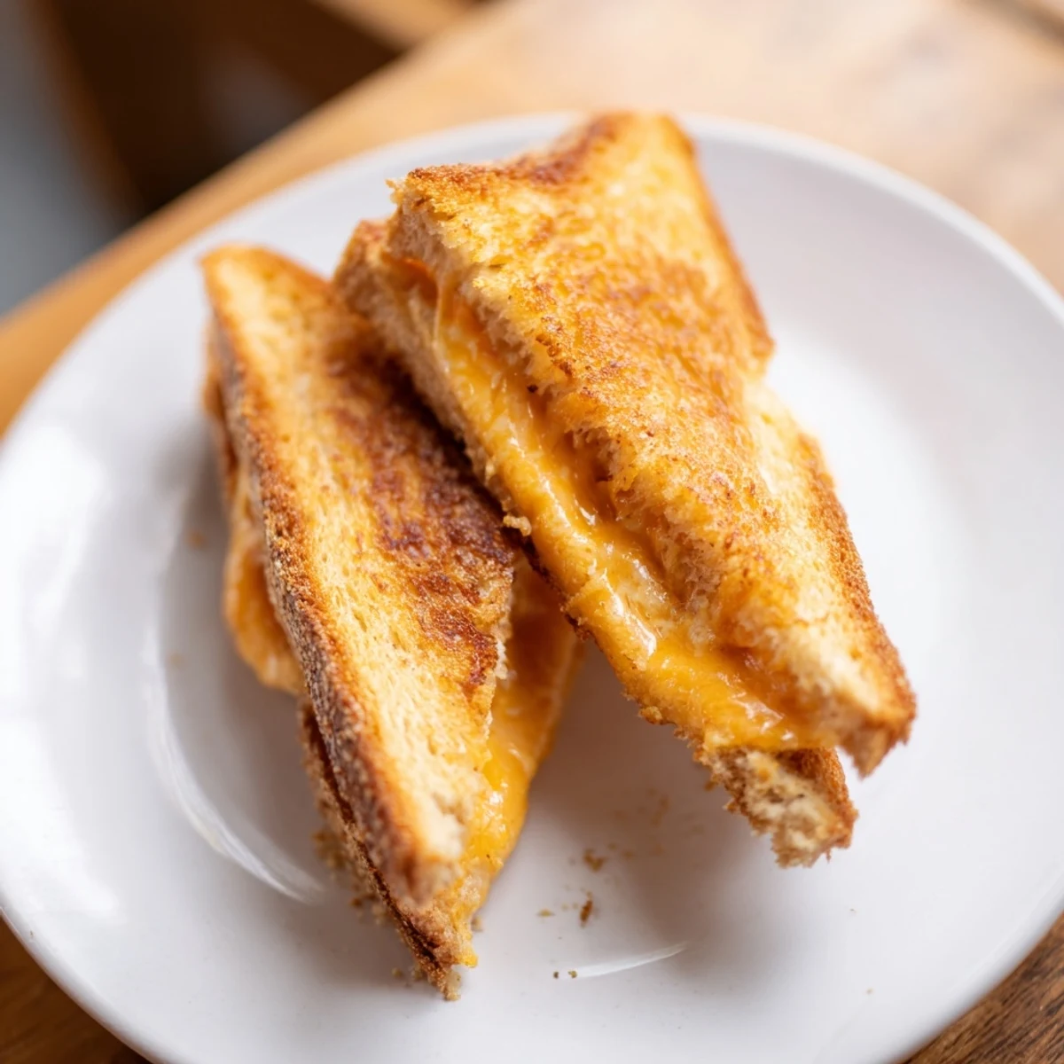 Close-up of a warm, melty Mayo Grilled Cheese, showcasing the perfectly crisped bread and oozing cheese pull.