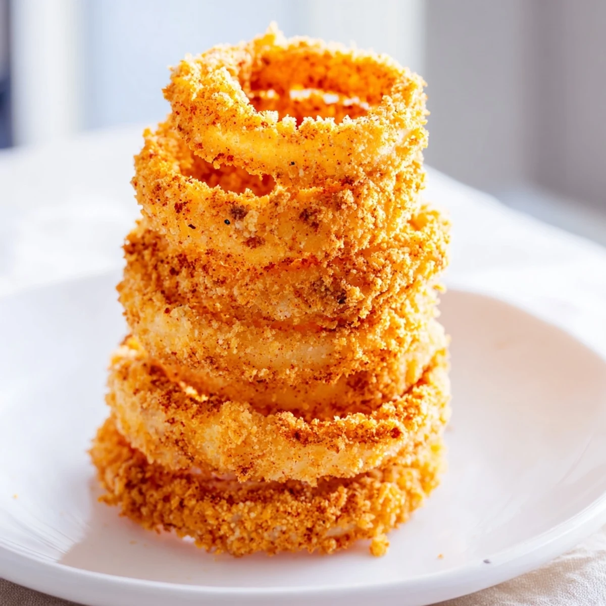 Get ready for this: a beautiful Crispy Onion Ring Tower, perfectly crunchy and appetizing for sharing.