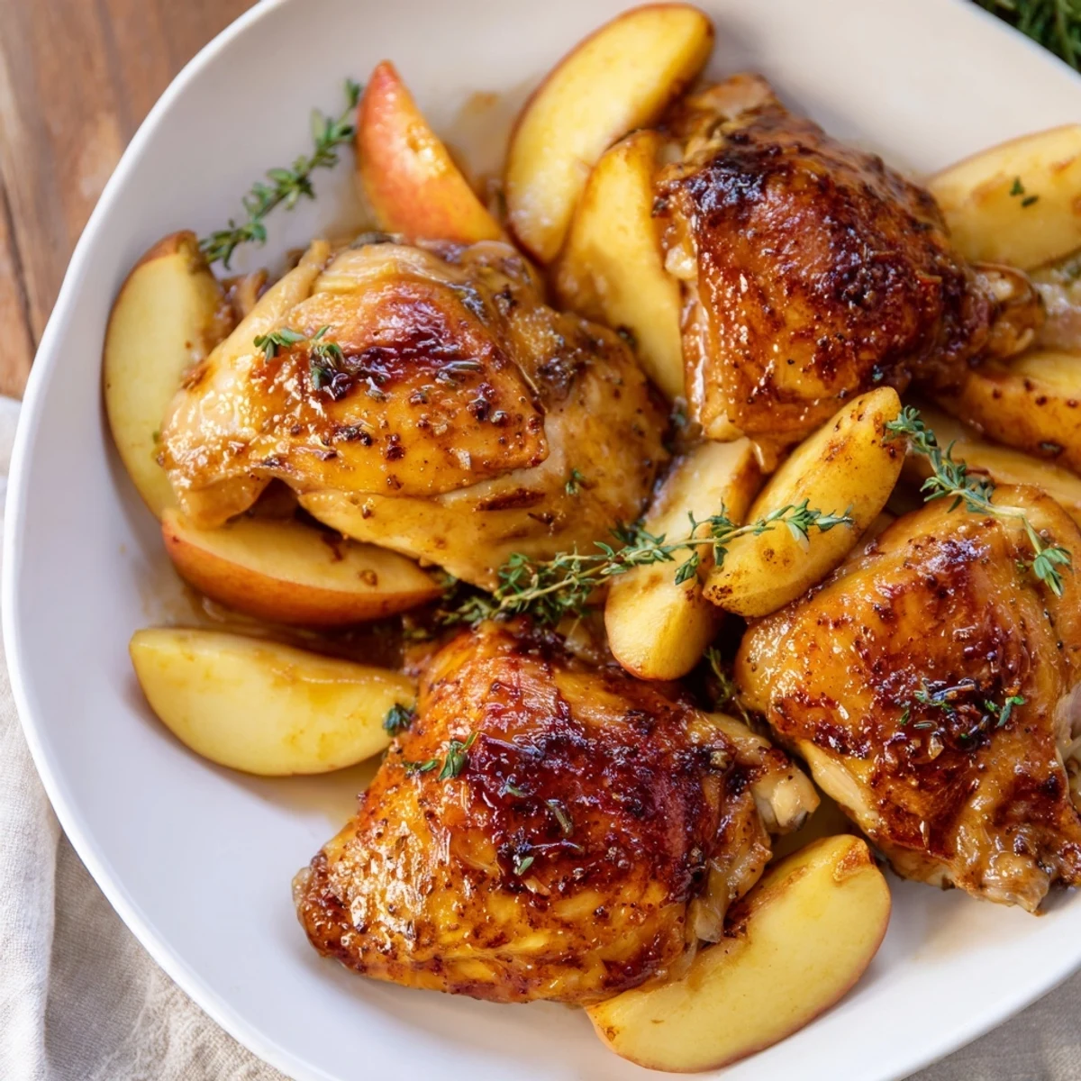 Golden, glistening Sticky Maple Apple Chicken, the perfect family meal with tender, glazed chicken.