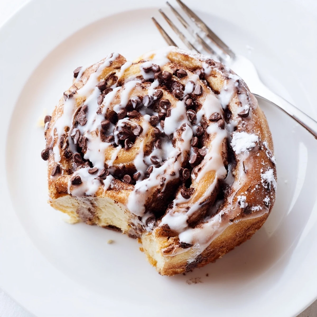 Warm Nutella Chocolate Chip Rolls fresh from the oven, with steam rising and a gooey, rich filling peeking out from the pillowy cinnamon-style dough.
