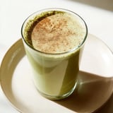 A thick Matcha Snickerdoodle Protein Shake shows swirls of green and brown, ready for a quick, healthy breakfast.