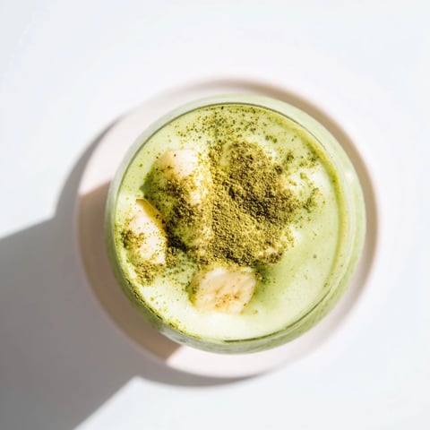 Creamy Matcha Eggnog Collagen Breakfast Smoothie topped with nutmeg, a festive and healthy treat.