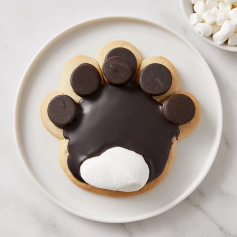 A plate piled high with adorable Polar Bear Paw Print Cookies, ready to be enjoyed.