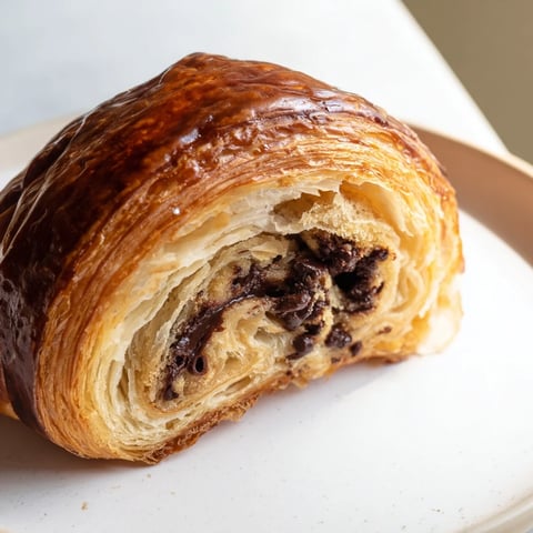 Warm, golden-brown crookies, a decadent treat with flaky layers and chocolate chips, ready to eat!