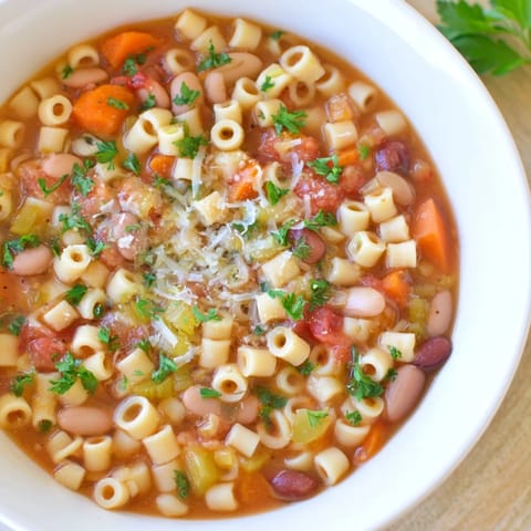 Hearty and flavorful, this Pasta e Fagioli soup promises warmth and comfort, perfect for a cold evening.