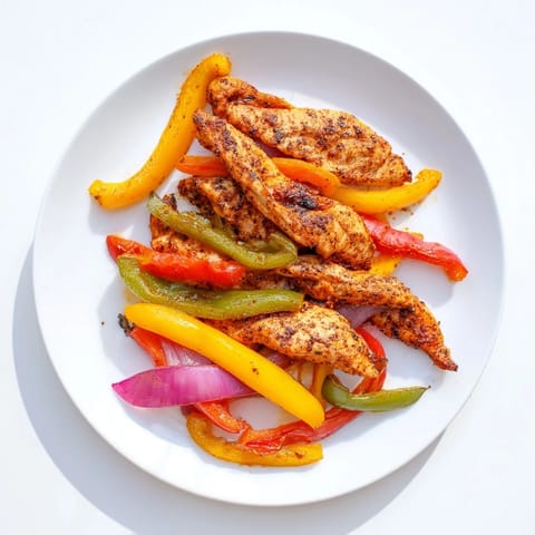 Delicious Sheet-Pan Chicken Fajitas, ready to wrap, with juicy chicken and colorful veggies.