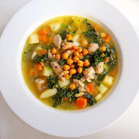 Chicken Kale Soup Crispy Chickpeas