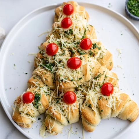 Warm, flaky Budget Christmas Crescent Roll Trees are filled with herbs and cheese, ready to serve and enjoy.
