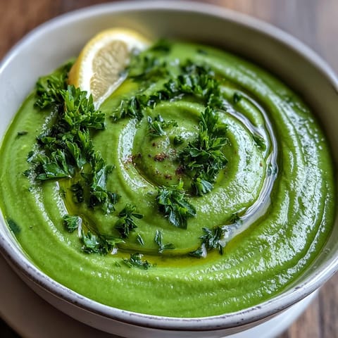 Creamy Big Green Immunity-Boosting Vegetable Soup with spinach, asparagus, and broccoli in a rustic bowl, ready to serve.