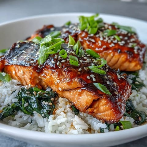 Freshly cooked miso glazed salmon bowl served with bright greens, fluffy rice, and a side of lime wedges for zest.