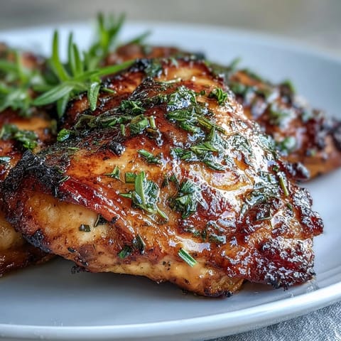 Golden roasted chicken with fresh lemon slices and fragrant herbs, served with crispy baby potatoes on a rustic platter.