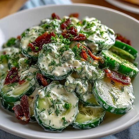 Creamy Cucumber Salad with Dill and Greek Yogurt, a refreshing summer side dish with crisp cucumbers and tangy yogurt dressing.