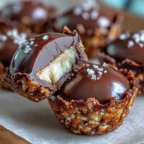 Peanut Butter Eggs with Pretzel Crust and Chocolate Topping in a Mini Muffin Tin