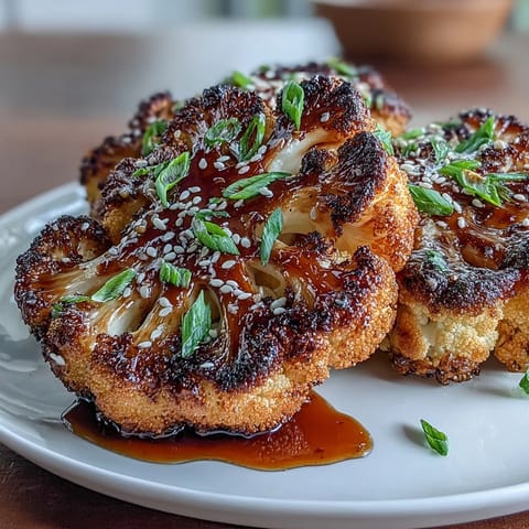 1. Thick cauliflower steaks roasted until golden and brushed with rich teriyaki sauce for a savory vegetarian main dish.  