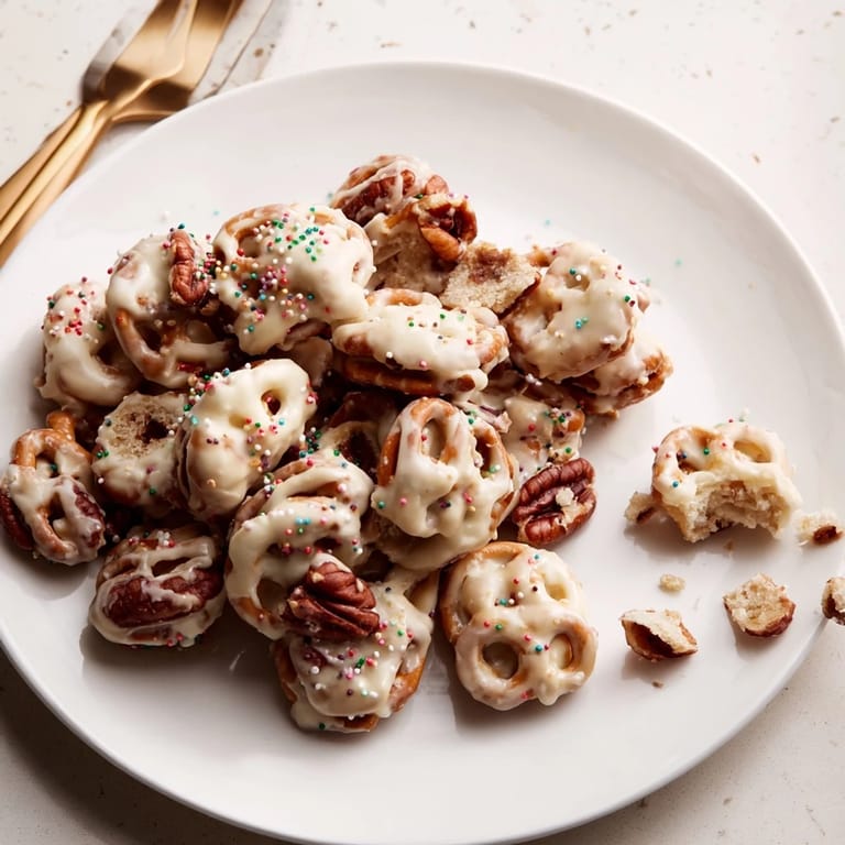 Delightful gingerbread pretzel clusters, a perfect crunchy treat for your holiday gatherings.