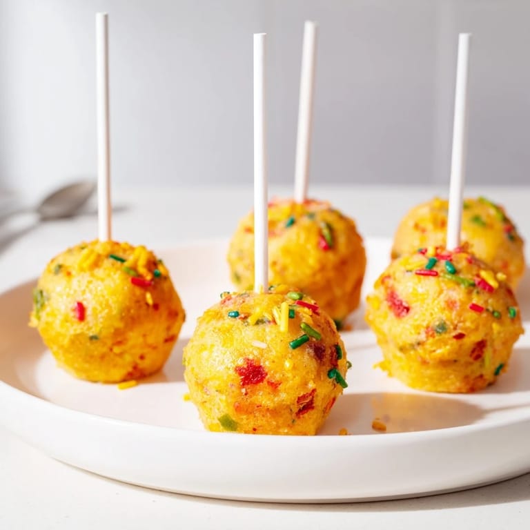 Savory Chili Garlic Funfetti Muffin Pops with colorful sprinkles and a spicy twist.  