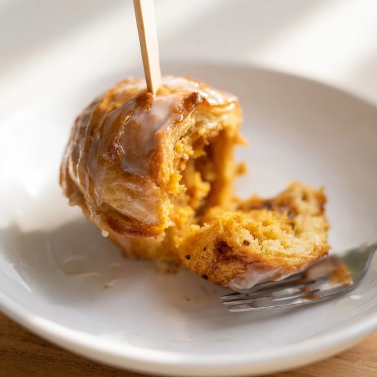 Warm, flaky pumpkin muffin pops on sticks, drizzled with a sweet tea glaze.