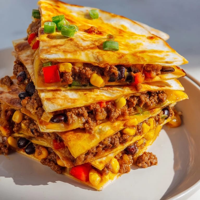A large sheet pan displaying fully baked quesadillas with flavorful beef and cheese, perfect for a family meal.