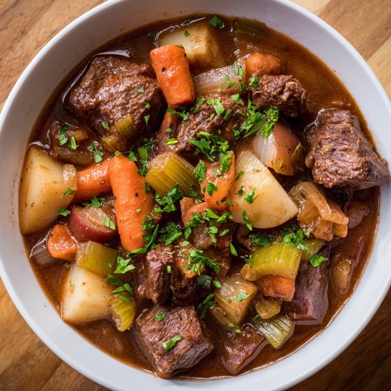 Delicious and comforting bowl of Instant Pot Beef Stew, showcasing a variety of colorful root vegetables.