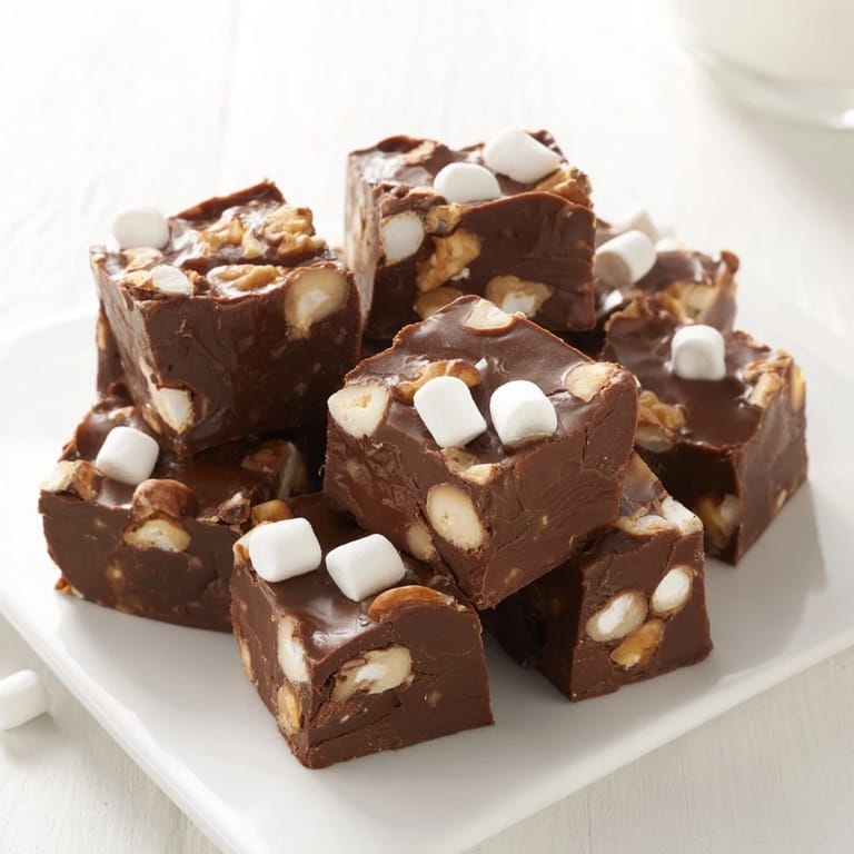 Warm, melted Easy Marshmallow Fudge with visible mini marshmallows swirling, a perfect dessert.