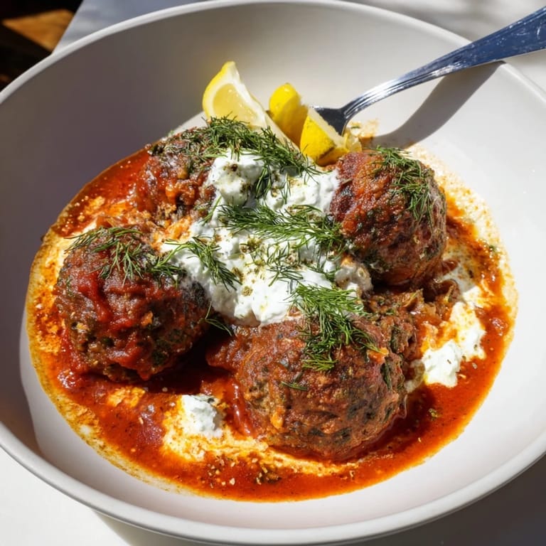 Tender Instant Pot Greek-Style Meatballs bathing in a rich tomato sauce, ready to be enjoyed.