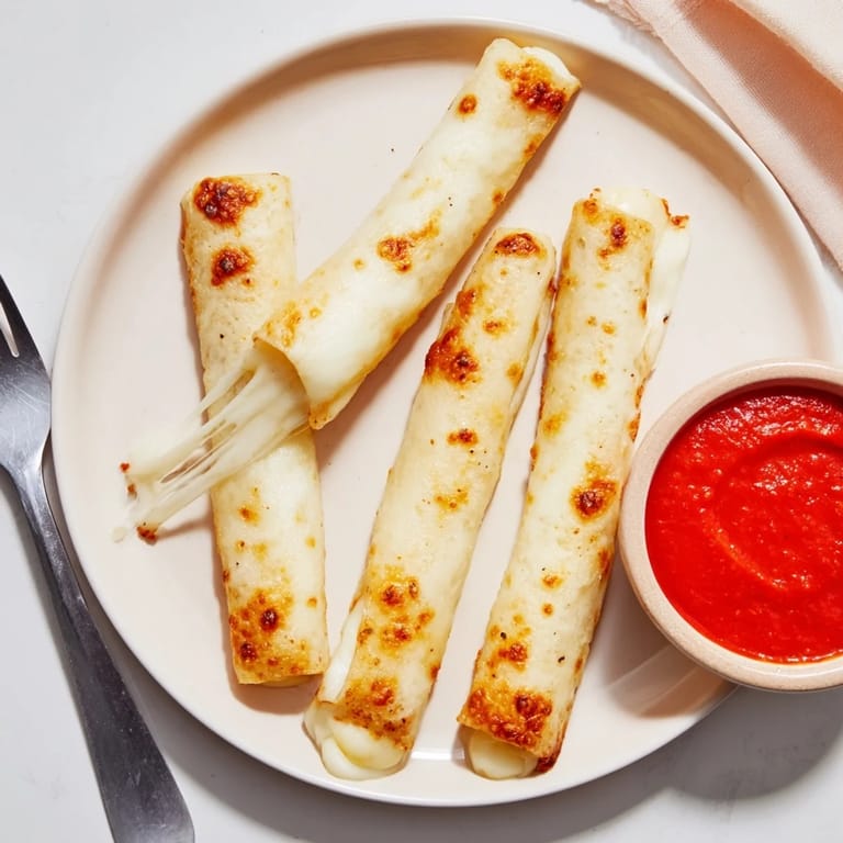 Enjoy the crispy, cheesy goodness of Air Fryer Mozzarella Stick Grilled Cheese Fingers alongside warm marinara sauce for dipping.