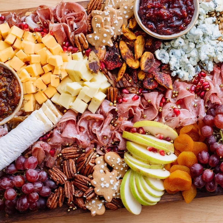This appetizing Shining Bright Christmas 2025 Board displays meats, crackers, and festive treats for sharing.