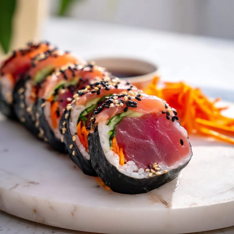 Beautiful Sail Away Boat-Shaped Sushi Platter shows off fresh tuna, salmon, and shrimp artfully arranged.