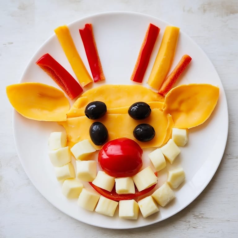 Get ready for the Cheesy Reindeer Face Platter, a cute and savory cheese snack for kids.
