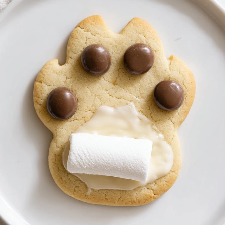 These festive Polar Bear Paw Print Cookies feature white chocolate and irresistible mini chips decorations.