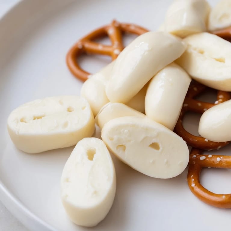 Easy string cheese and pretzel rods snack: a quick American vegetarian treat, perfect for dipping.